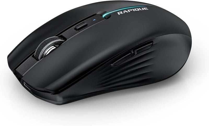 RAPIQUE Bluetooth Wireless Mouse - (BT1/BT2+USB) Tri-Mode High Performance, Rechargeable, Quiet Click, Multi-Device Compatibility for Laptop, Computer, MacBook, Tablet, PC (Black) - Image 1